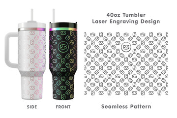 Cancer zodiac sign laser engraving design for 40oz tumbler. Seamless from edge to edge. Full tumbler wrap. Vector illustration.