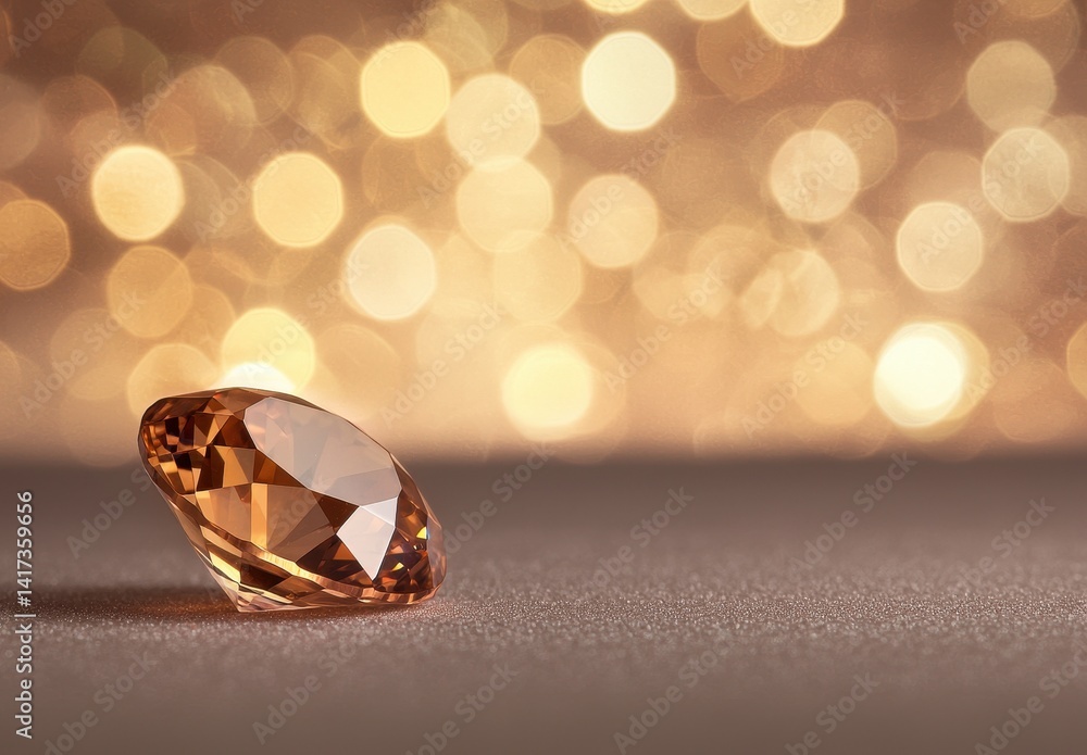 Poster sparkling brown gemstone on soft surface with bokeh background