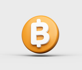 Orange circular icon with a white Thai Baht currency symbol in the center. 3D Illustration
