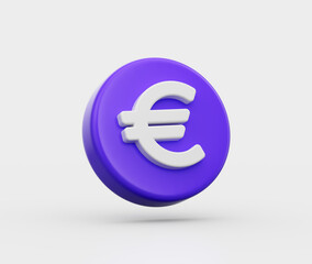 3D Purple icon with white Euro symbol, representing European currency. 3d illustration