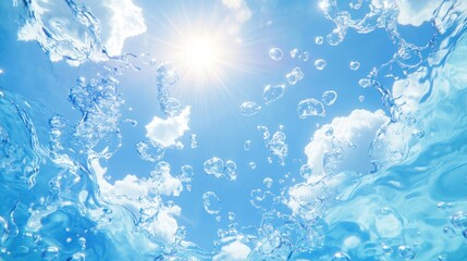 Underwater Scene with Above and Below Water Split View, Sunlight, Air Bubbles, and Sunburst in 4K