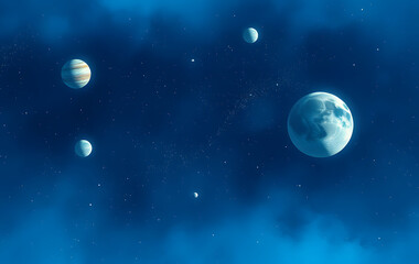 Fototapeta premium Space image of four planets gracefully dancing in a deep blue expanse, suitable for astronomy, science fiction, educational, and futuristic design projects.