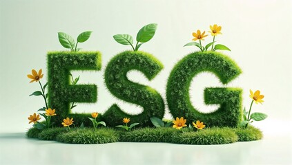 Eco-Friendly ESG Concept with Green Letters and Plants