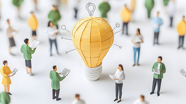 AI-powered startup incubator made of paper-craft, filled with paper entrepreneurs brainstorming futuristic business solutions 