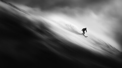 Solitary Skier in a Whirlwind of Snow