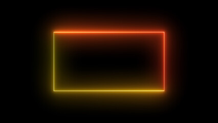 glowing neon red yellow color square rectangle frame icon  ,Trendy glowing light circle rotate isolated with a black background.