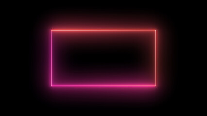 glowing neon red pink color square rectangle frame icon  ,Trendy glowing light circle rotate isolated with a black background.