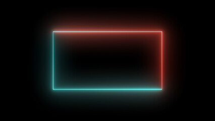 glowing neon red aqua color square rectangle frame icon  ,Trendy glowing light circle rotate isolated with a black background.
