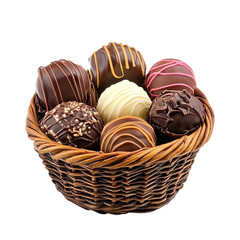 Chocolate Candies in Basket Isolated White Background