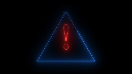 neon glowing blue red color danger warning animation icon. danger road warning signs ,exclamation mark animated on danger warning signs symbol with black background.