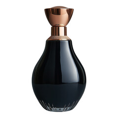 Elegant perfume bottle glistening in soft light, showcasing its unique design and luxurious allure on transparent background
