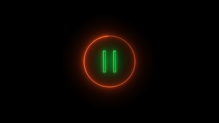 neon glowing video Pause button icon with red circle pause button in circle, video pause or play button sign icon isolated with a black background.