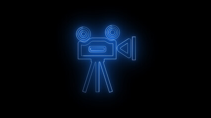 Neon glowing line video camera icon . digital camera photograph picture camera isolated on a black background