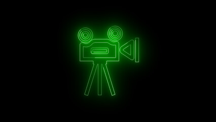 Neon glowing line video camera icon . digital camera photograph picture camera isolated on a black background