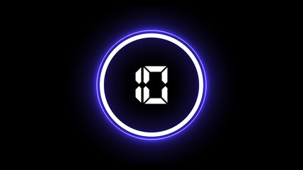 Countdown from 10 to 0 seconds icon isolated on black background.