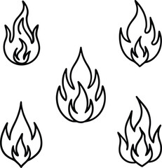 fire flames set. Fire Icons in Doodle Style with Hand Drawn Flames. Hand Drawn Flame Icons in Linear Doodle Style