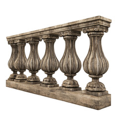 Fototapeta premium Stone carved balustrade isolated on PNG transparent background, cut out