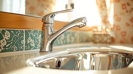 A chrome gooseneck faucet complementing a deep, single basin sink.