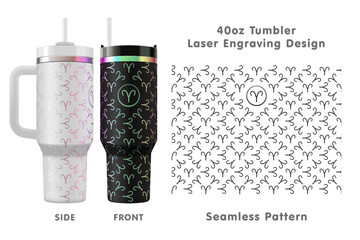Aries zodiac sign laser engraving design for 40oz tumbler. Seamless from edge to edge. Full tumbler wrap. Vector illustration.