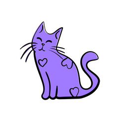 Adorable doodle cat sticker. Cartoon isolated vector illustration.