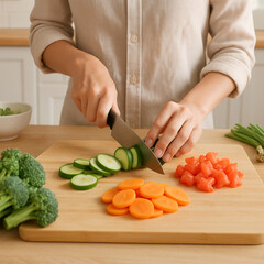 woman hands cutting vegetables