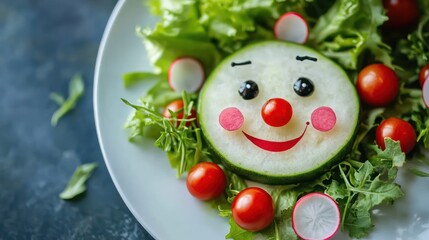 Fun Veggie Face Salad on Plate