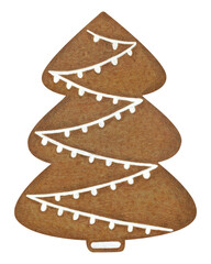 Gingerbread christmas tree cookies with ornaments hand drawn illustration isolated on transparent background