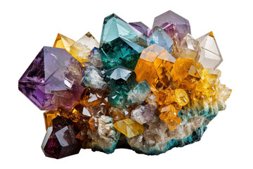 Gemstone cluster isolated on PNG transparent background, cut out