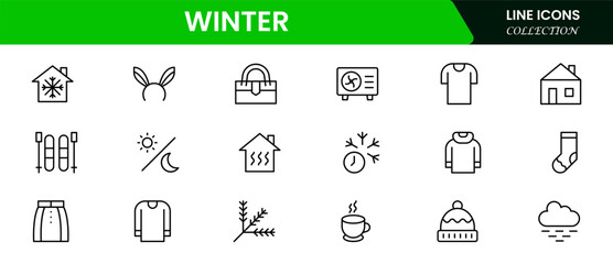 Set of winter clothes and accessories icons. Thin linear style icons Pack. Vector illustration web line icon collection 