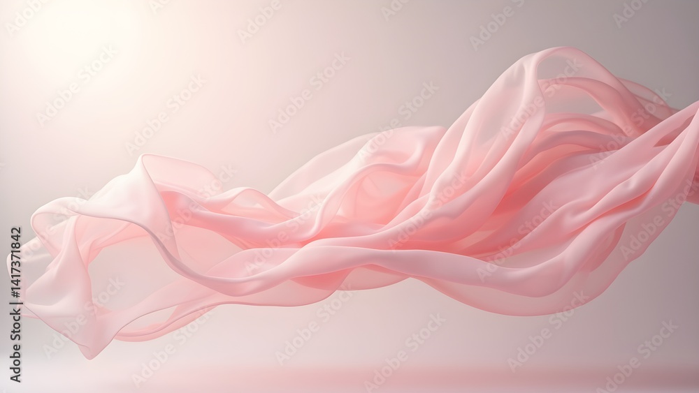 Poster elegant pink chiffon fabric flowing softly in waves for a delicate and smooth abstract background