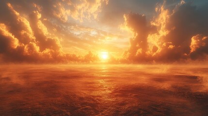 Golden Sunset over a Misty Sea