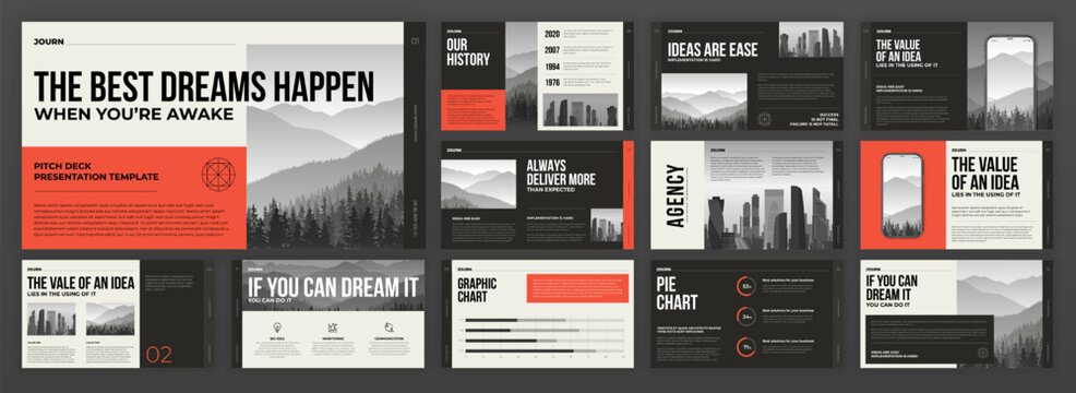 Modern Powerpoint presentation template. Creative Keynote presentation background, brochure cover design, brand guidelines, pitch deck, landing page, annual report, company profile.