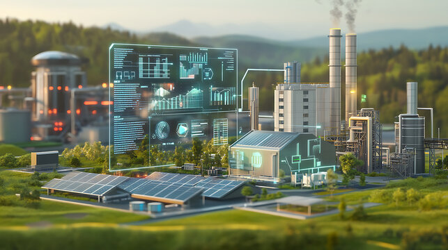 Innovative industrial automation event at eco-friendly manufacturing plant high-tech environment aerial view future concepts