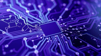 Glowing Microchip and Circuitry on Dark Background