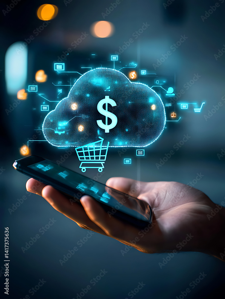 Aufkleber digital payment action using mobile devices e-commerce sector visual data representation modern envi