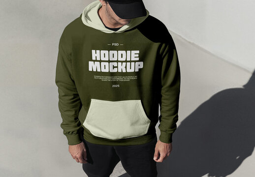 Men Standing Wearing Hoodie Mockup