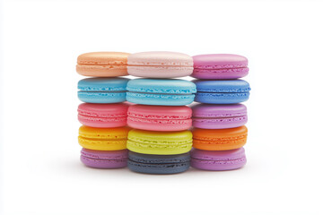 Fototapeta premium photographic image of colorful macarons neatly stacked, isolated on soft white shadow