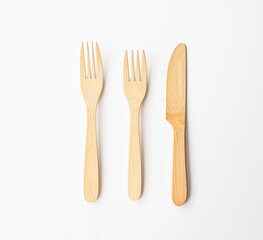 Wooden Cutlery Set Against White Background