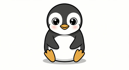 Cute Penguin Sitting Cartoon Illustration