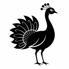 Stylized Black Peacock Silhouette Vector