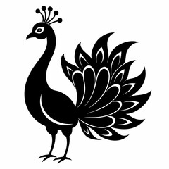 Stylized Black Peacock Silhouette Vector