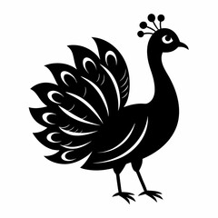 Stylized Black Peacock Silhouette Vector