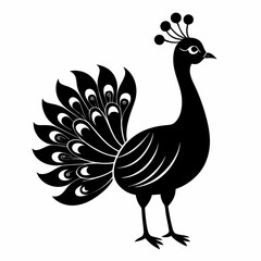 Stylized Black Peacock Silhouette Vector