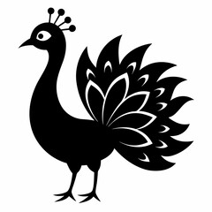 Stylized Black Peacock Silhouette Vector