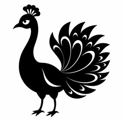 Stylized Black Peacock Silhouette Vector