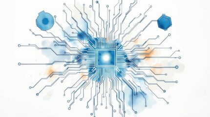 Glowing Microchip and Circuitry on Dark Background