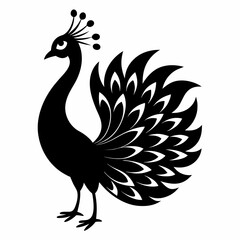 Stylized Black Peacock Silhouette Vector