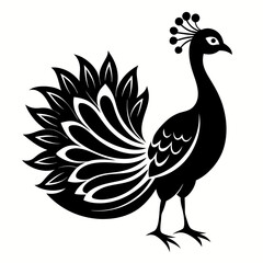 Stylized Black Peacock Silhouette Vector