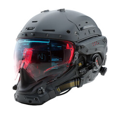Fototapeta premium Futuristic Combat Helmet with Advanced HUD Display Sci Fi Gear for Virtual Reality and Gaming