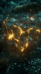 Obraz premium Illuminated, Glowing Heart-Shaped Form Amidst Dark, Textured Geological Surface